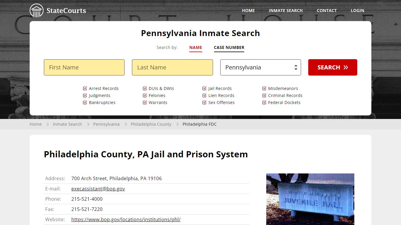 Philadelphia FDC Inmate Records Search, Pennsylvania - StateCourts