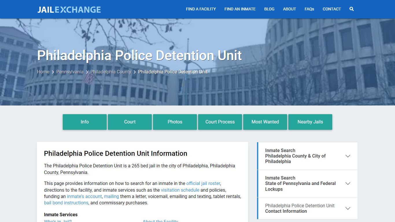 Philadelphia Police Detention Unit, PA Inmate Search, Information